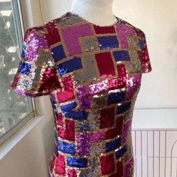 Trina Turk Sequin Mosaic Mini Dress Holiday / NYE Stunner, Size 4 NWOT Sample - Picture 5 of 9
